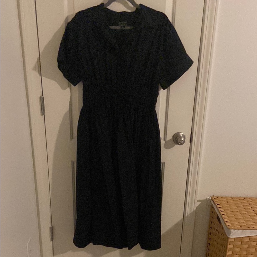 J. Crew Size 12 Elena Black Puff Sleeve Midi Dress